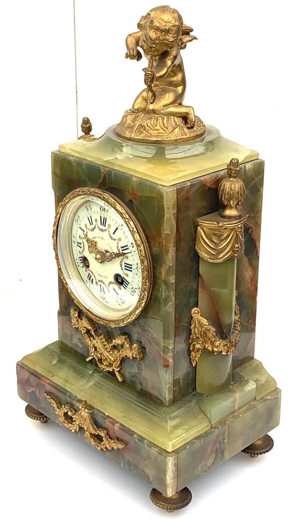 Incredible Antique 8 Day French Marble Mantel Clock Set with 2 Branch Candelabras - Image 4