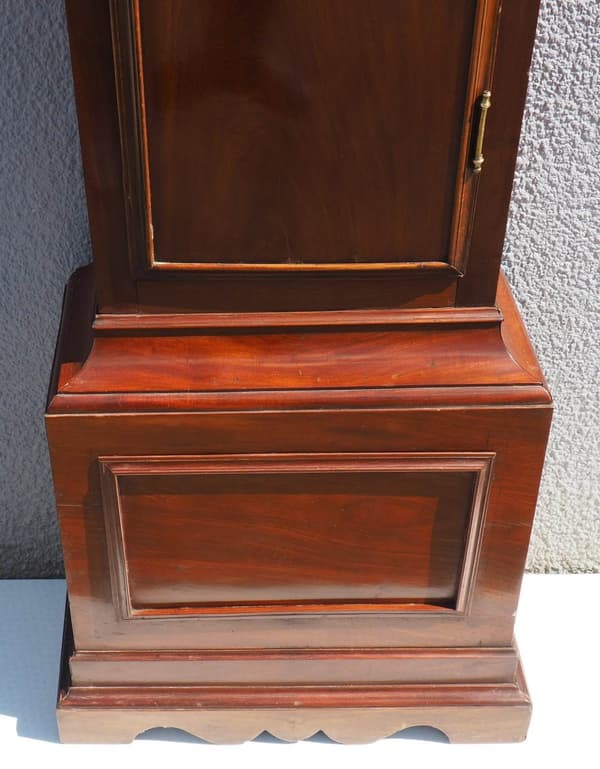 19THC Pagoda Top Longcase Clock in Solid Mahogany Case Arched Silver & Brass Dial Signed Joseph Herring London - Image 3
