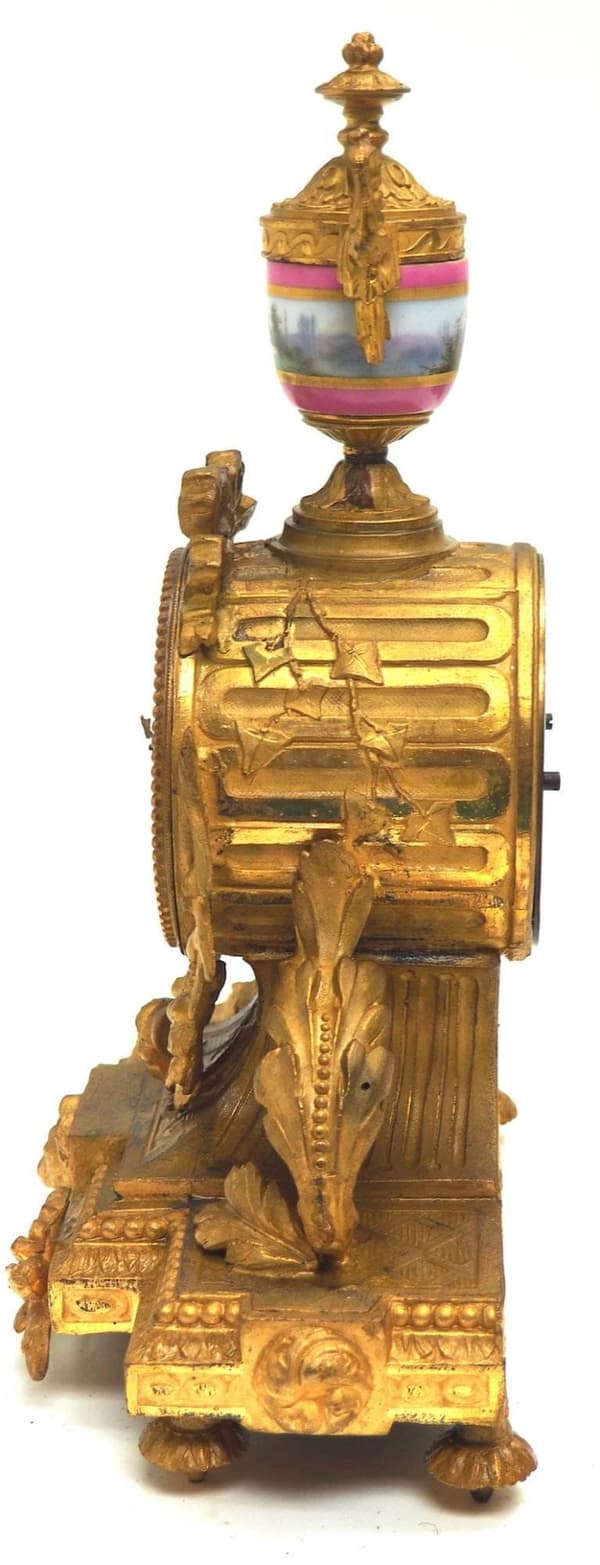 8-Day Striking Pink Sevres Gilt Mantle Clock C1880