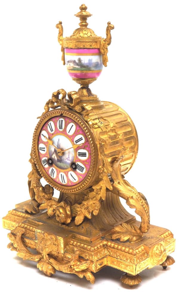 Antique French Mantel Clock – 8-Day Striking Pink Sevres Gilt Mantle Clock C1880 - Image 3