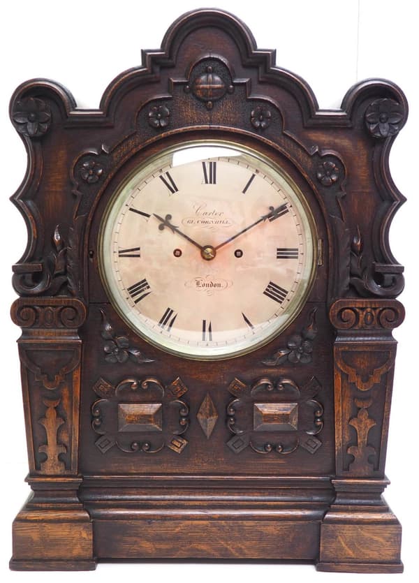 Antique English Twin Fusee Bracket Clock by Carter Cornhill London 8 Day Fusee Striking Mantel Clock