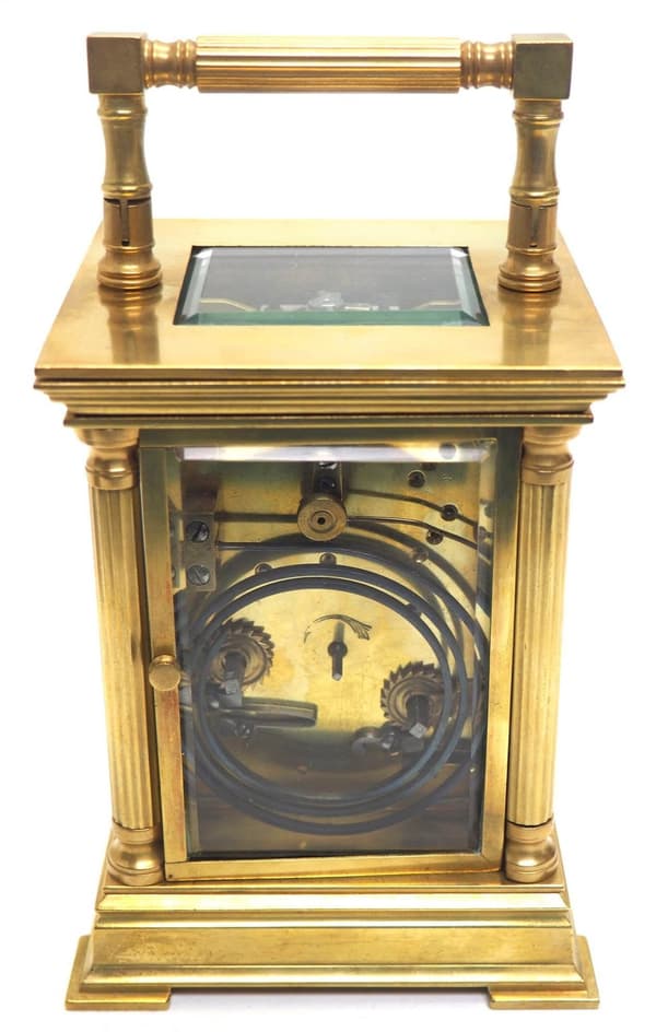 Antique Striking French 8-Day Carriage Clock Unusual Masked Dial Case with Enamel Dial - Image 4