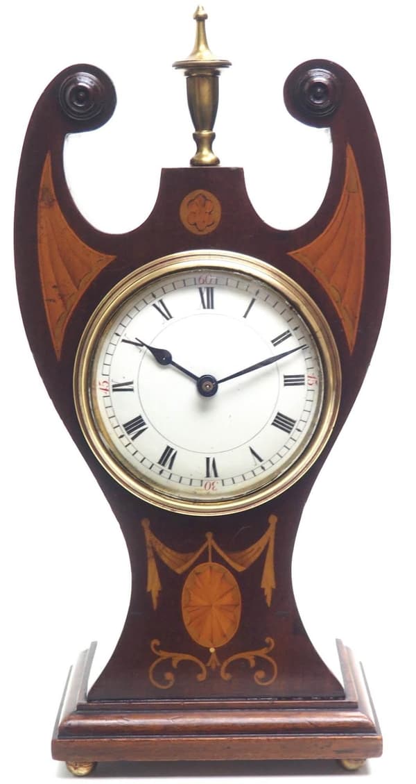Fantastic Art Nouveau Solid Mahogany Timepiece Clock with Satinwood Inlaid Decoration