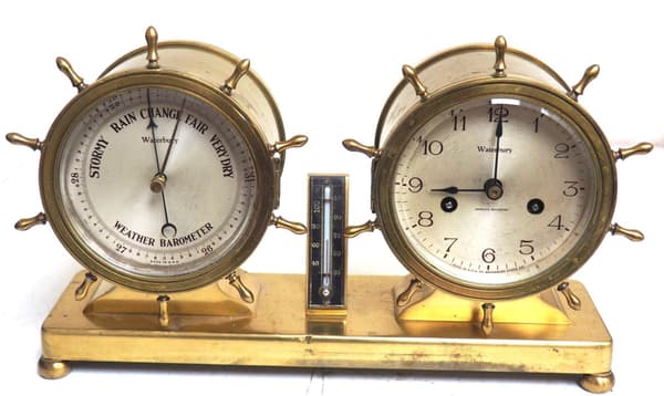 Waterbury Bulkhead Ships Barometer & Bulk head Clock