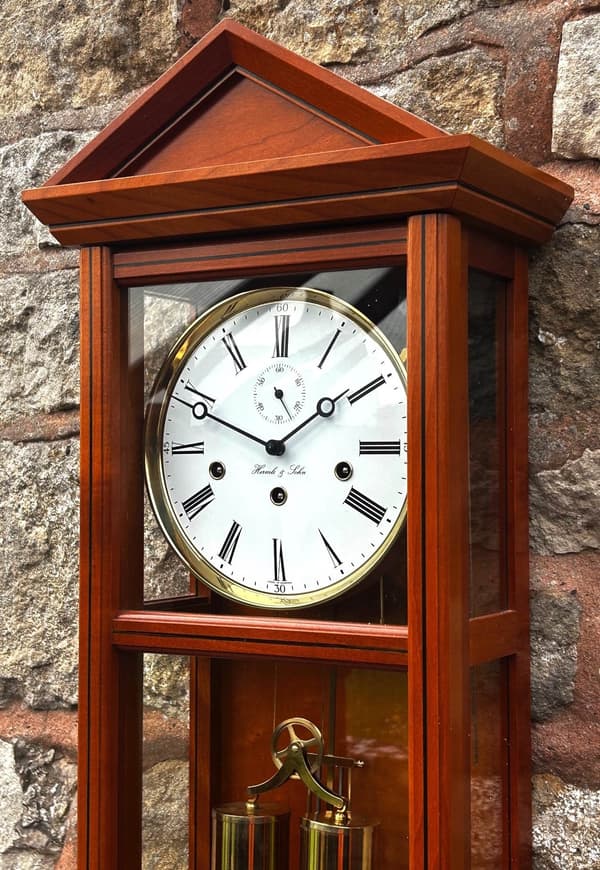 Vintage Blonde Mahogany Hermle & john Veinna wall clock – Westminster chime