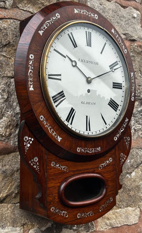 Antique Rosewood inlaid cased Oldham drop Dial Clock