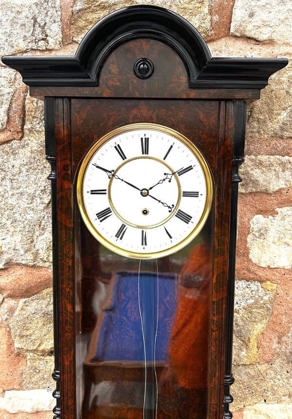 Antique Calamander Wood Single weight Vienna Regulator Wall Clock