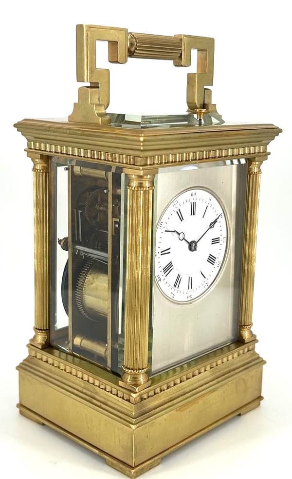 Impressive Antique Architectural masked Dial Carriage Clock - French 8-Day gong striking Carriage Clock C1860