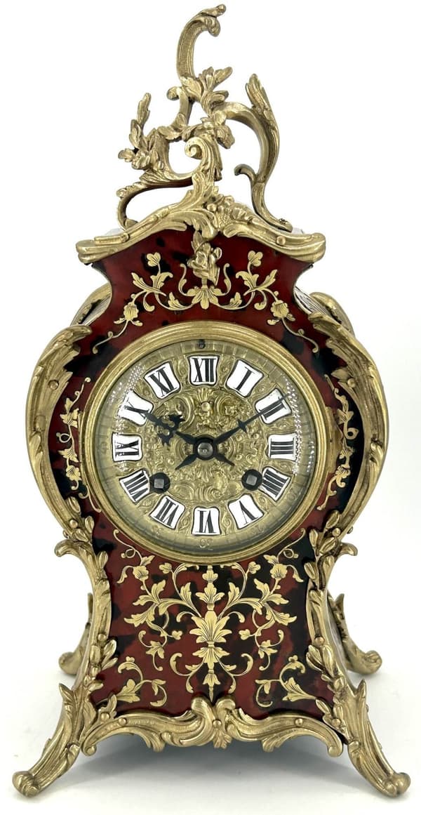 Exquisite Antique French Tortoise shell & Ormolu Boulle Mantle Clock – circa 1870 - Image 3