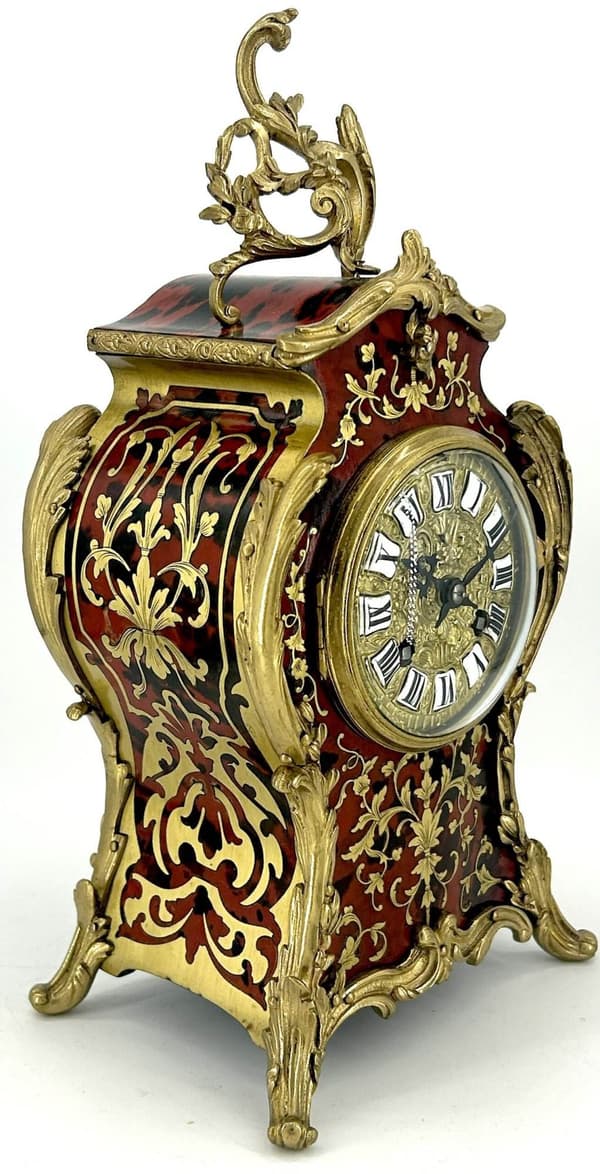 Exquisite Antique French Tortoise shell & Ormolu Boulle Mantle Clock – circa 1870 - Image 2