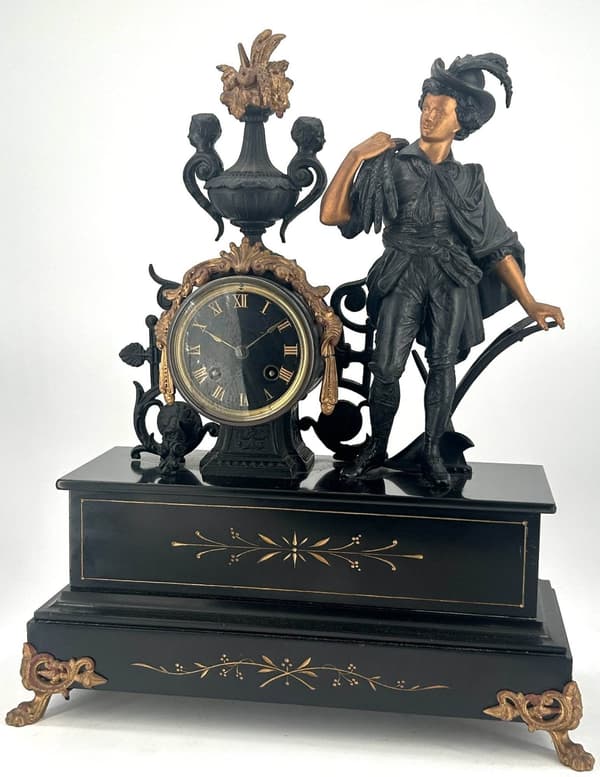 Stunning Victorian French Figural Slate & Spelter Mantel Clock - ca 1890 - Image 3