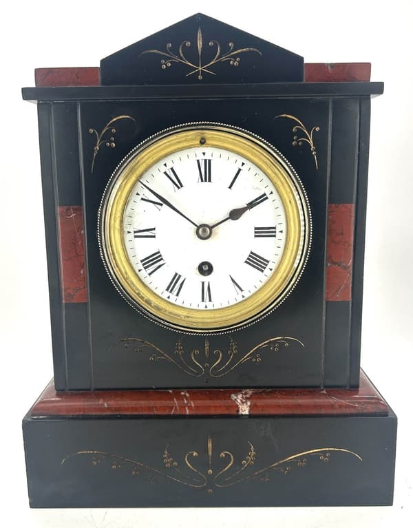 Architectural design slate & marble Mantel Clock – ca1900