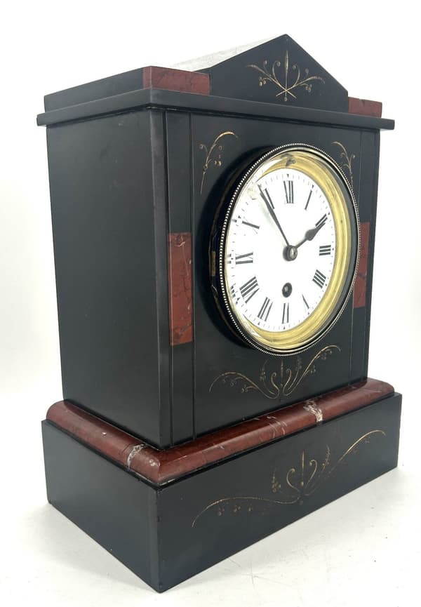 Awesome 8 day Architectural design slate & marble Mantel Clock – ca1900 - Image 2