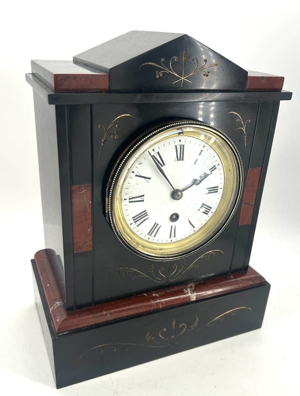 Awesome 8 day Architectural design slate & marble Mantel Clock – ca1900 - Image 3