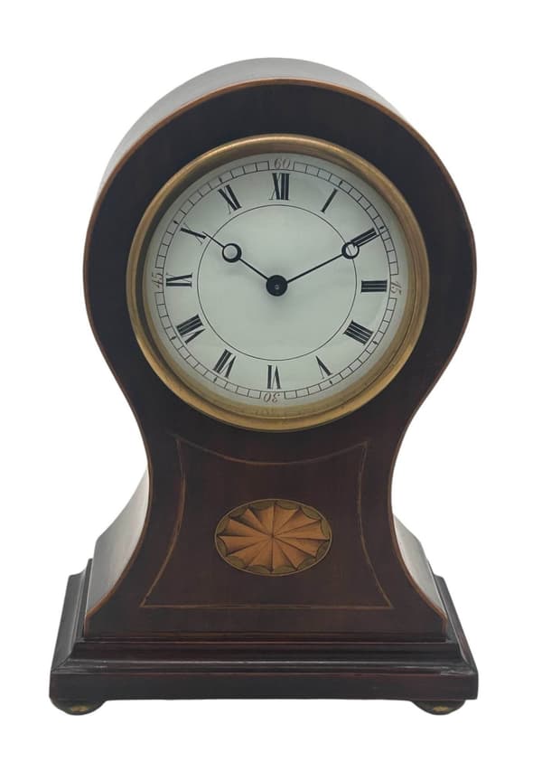 Gorgeous Edwardian French Inlaid Balloon Shaped Mantel Clock – 8 Day Clock