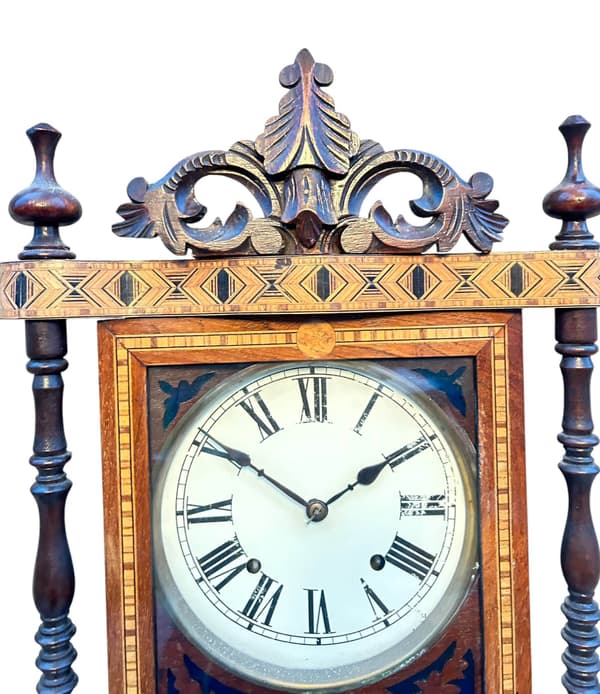 Fantastic Antique Marquetry Case Drop Dial Wall clock – ca1900 - Image 4