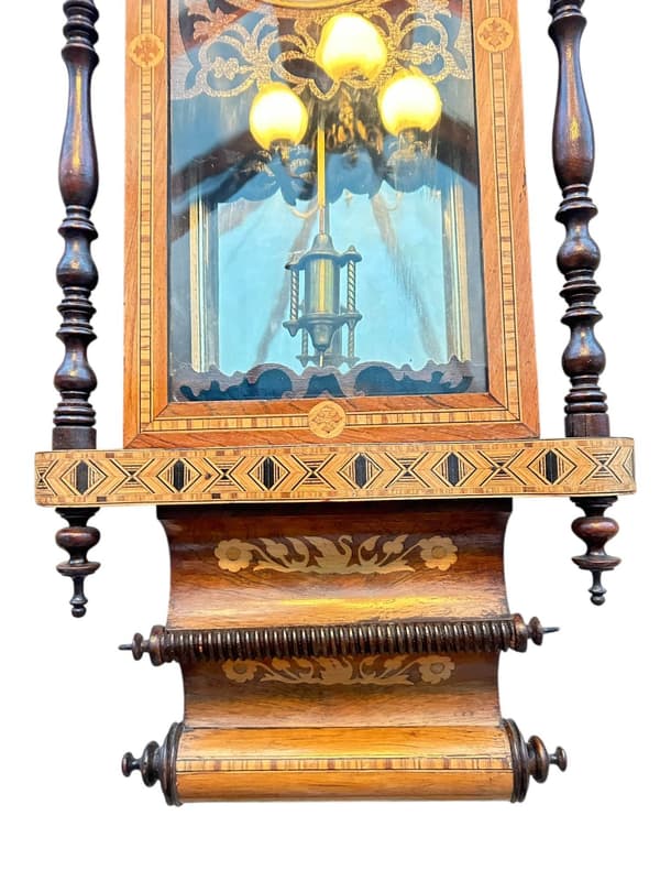 Fantastic Antique Marquetry Case Drop Dial Wall clock – ca1900 - Image 3