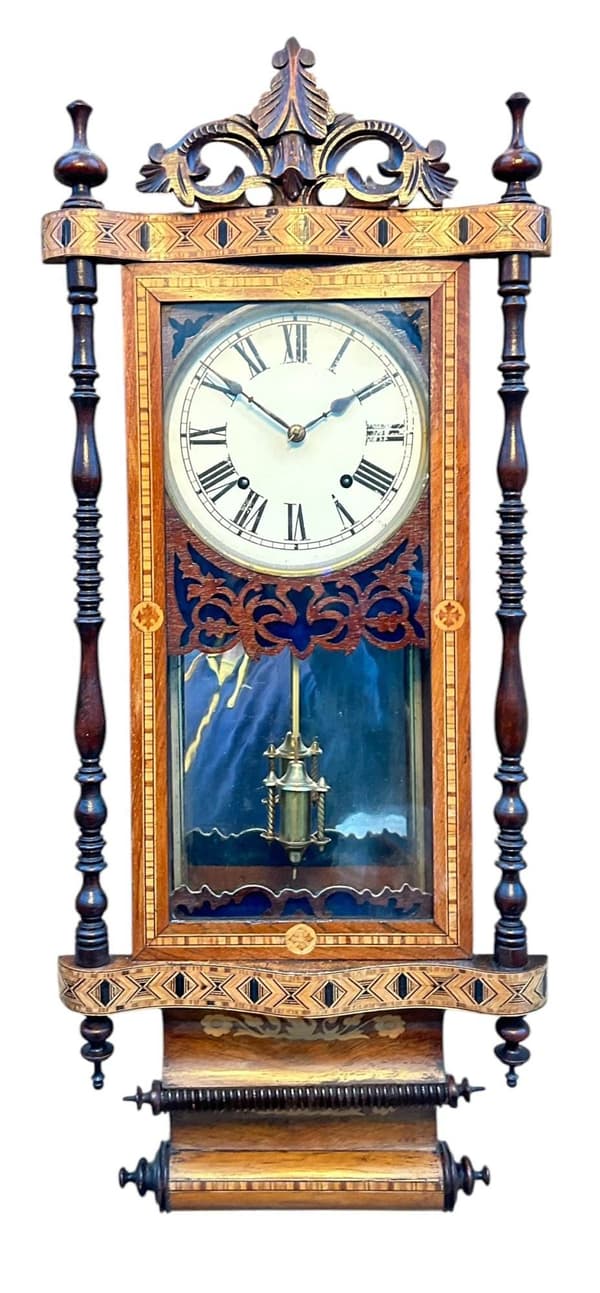Fantastic Antique Marquetry Case Drop Dial Wall clock – ca1900 - Image 2