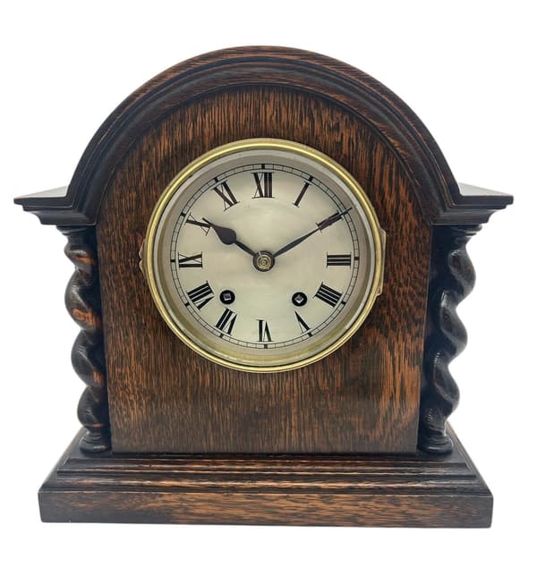 Lovely English Oak Case Astral Mantel Clock – 8 Day gong striking Clock