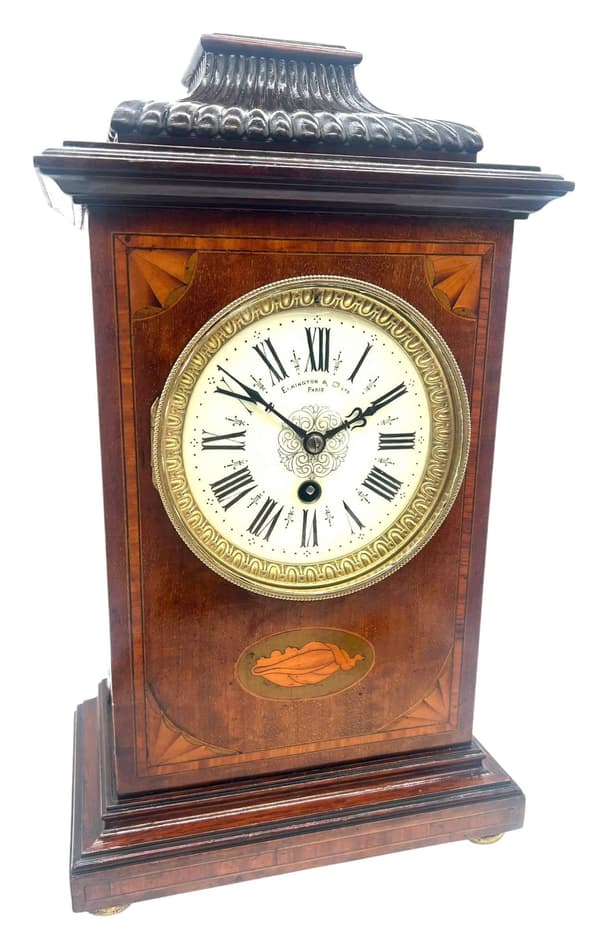 French Inlaid Mahogany Mantel Clock