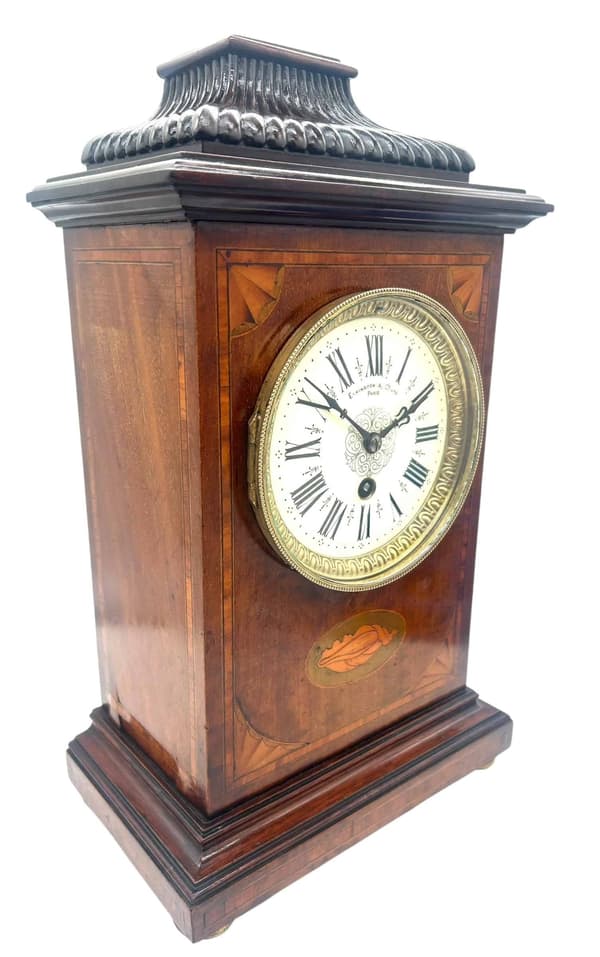 French Inlaid Mahogany Mantel Clock