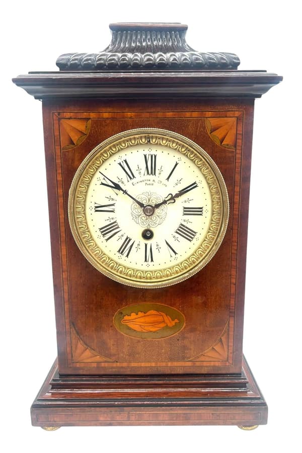 French Inlaid Mahogany Mantel Clock