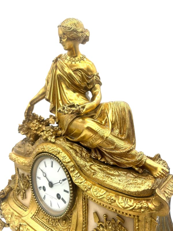 Fine solid bronze ormolu mantel clock