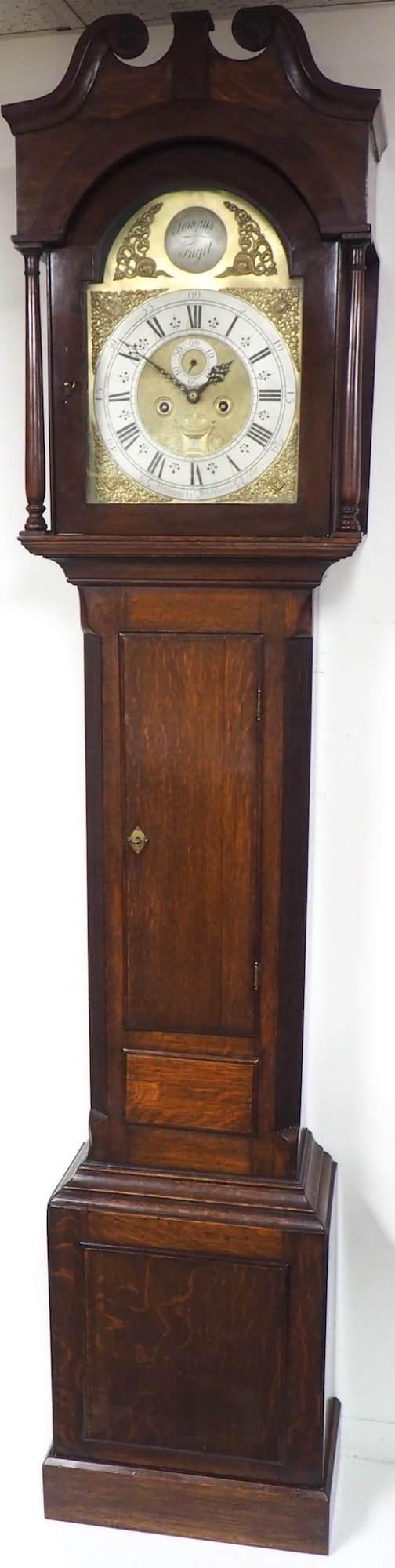 19THC Swan Neck Pediment Longcase Clock Arched Silver & Brass Dial 8 Day Movement Signed Nathanid Washboun Gloucester - Image 9