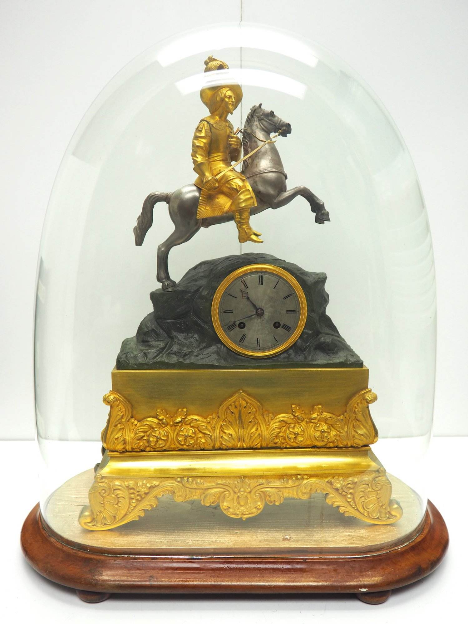 Rare Antique 8-Day French Ormolu Mantle Clock – Cavalier On Horseback Figural Mantel Clock