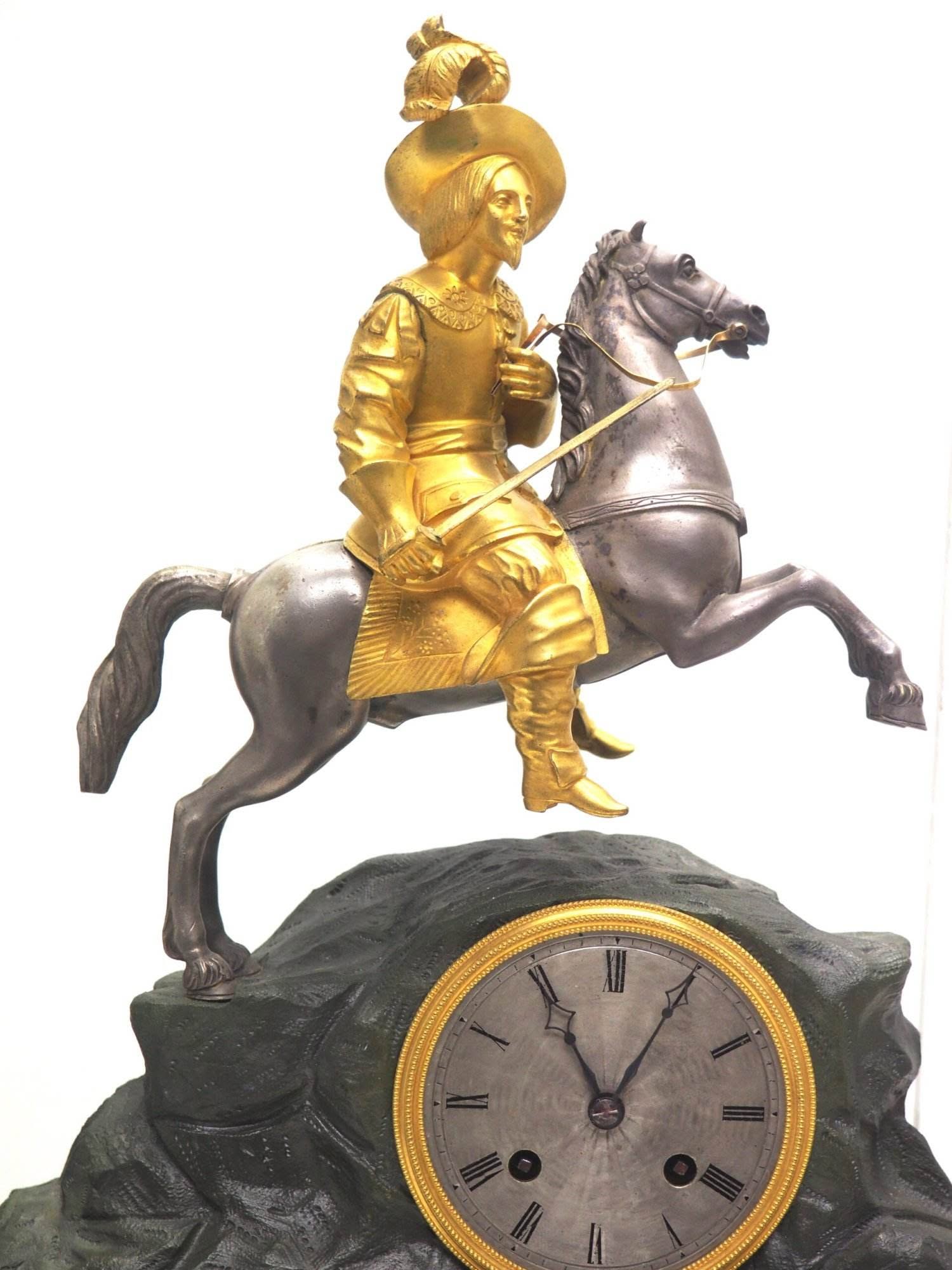Rare Antique 8-Day French Ormolu Mantle Clock – Cavalier On Horseback Figural Mantel Clock - Image 6