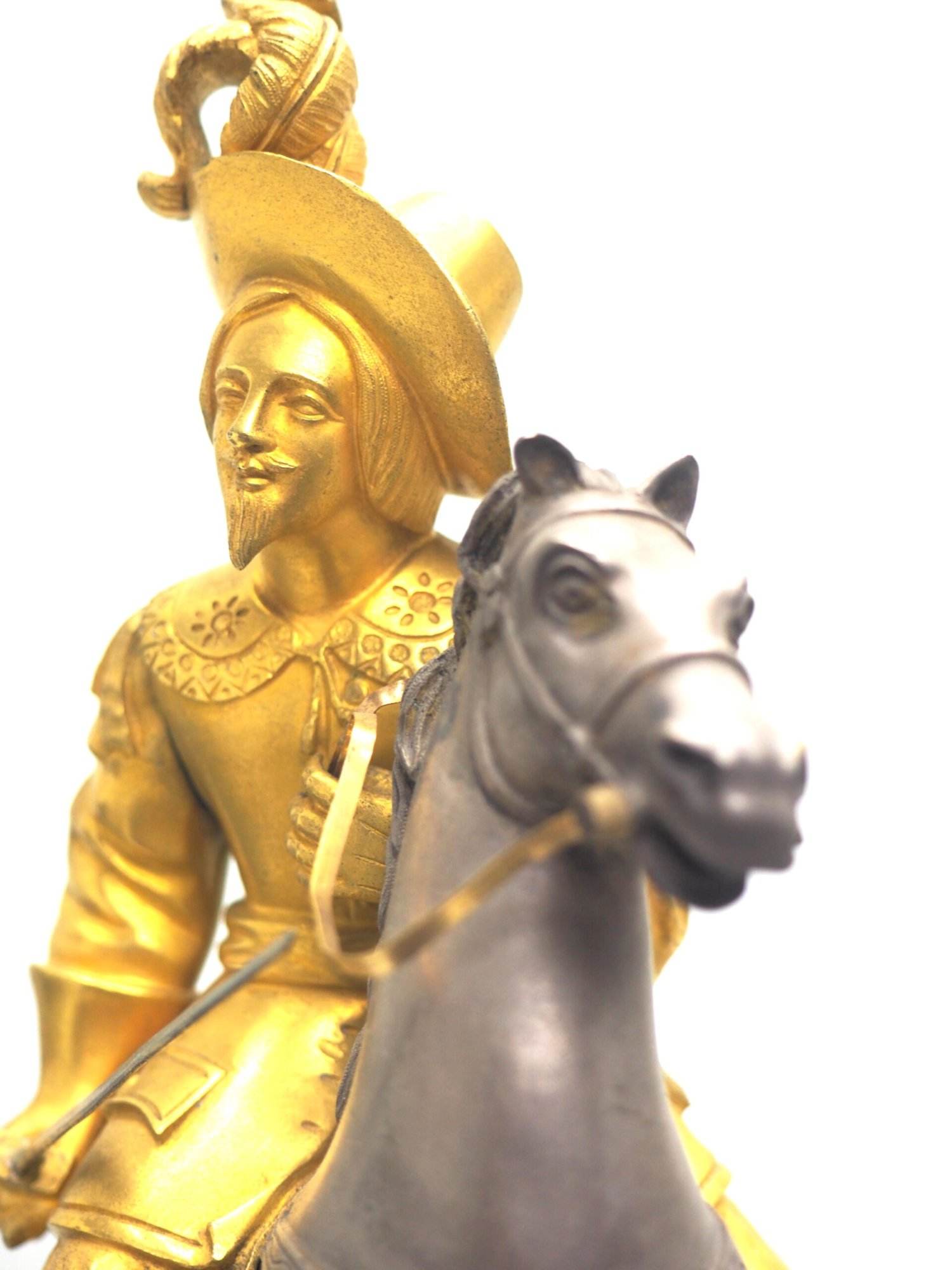 Rare Antique 8-Day French Ormolu Mantle Clock – Cavalier On Horseback Figural Mantel Clock - Image 2