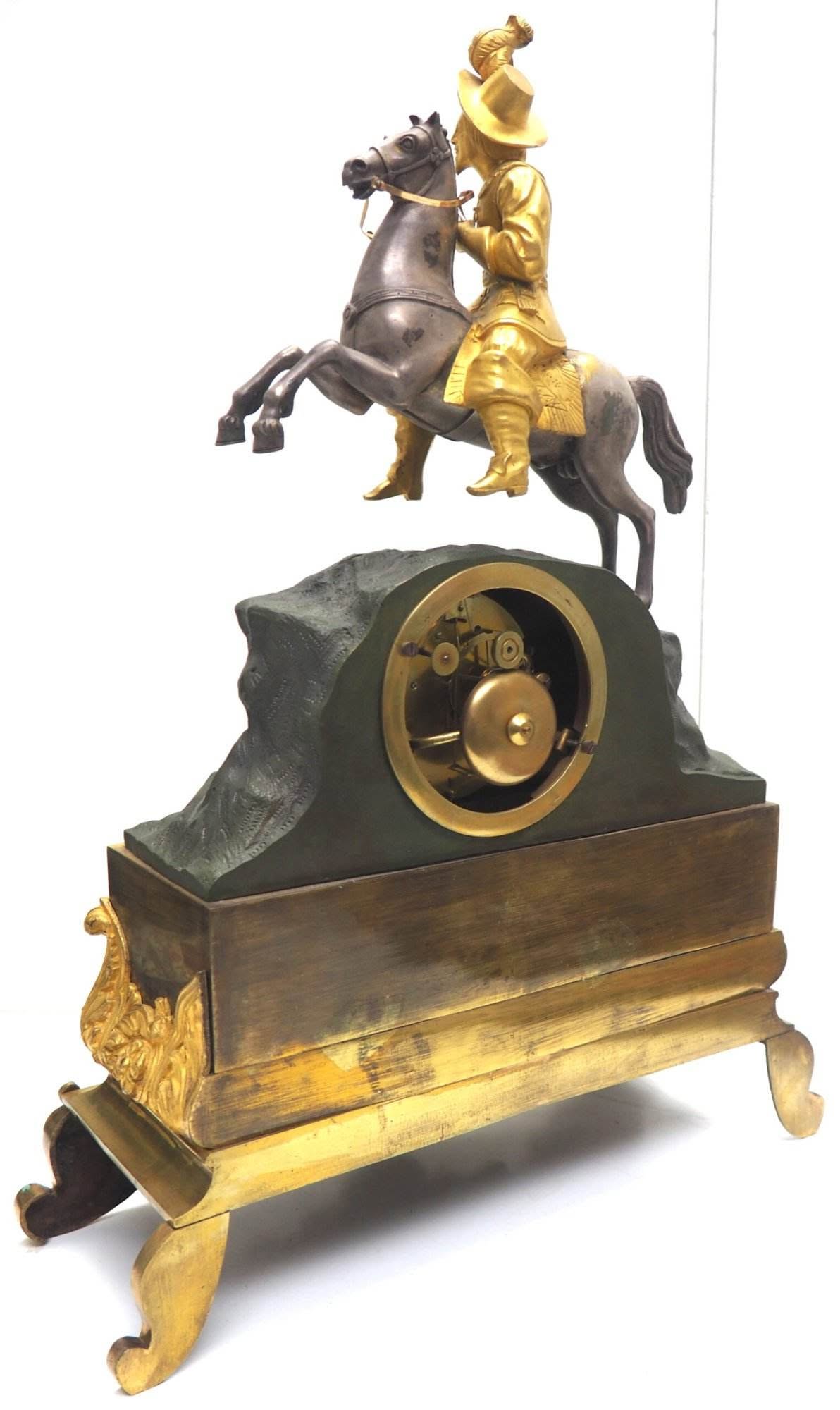 Rare Antique 8-Day French Ormolu Mantle Clock – Cavalier On Horseback Figural Mantel Clock - Image 8