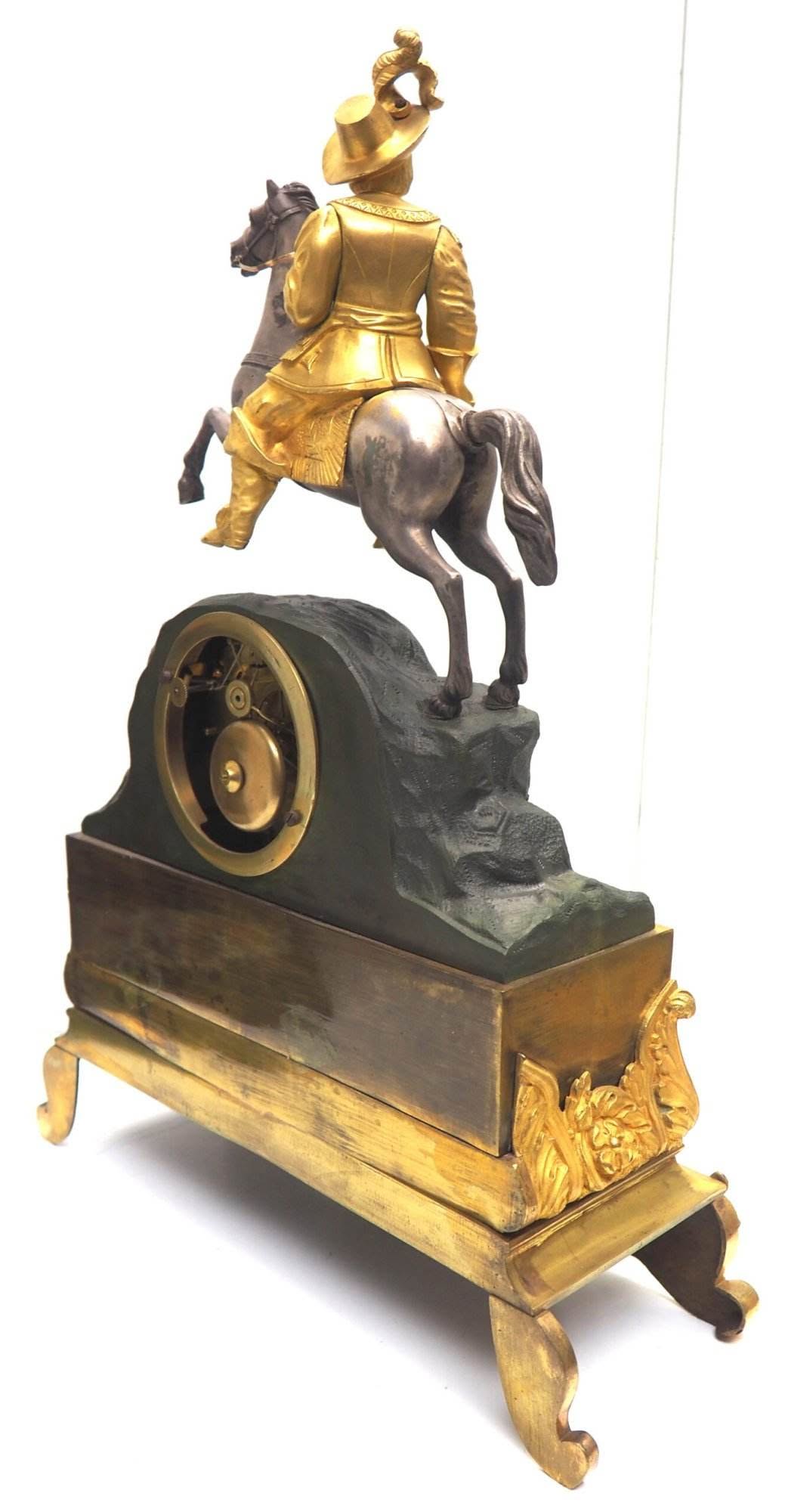 Rare Antique 8-Day French Ormolu Mantle Clock – Cavalier On Horseback Figural Mantel Clock - Image 7