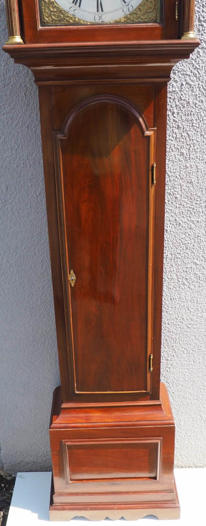 19THC Pagoda Top Longcase Clock in Solid Mahogany Case Arched Silver & Brass Dial Signed Joseph Herring London - Image 5
