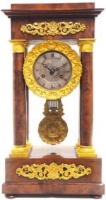 Fine Antique Flame Mahogany Mantel Clock French Striking Portico Mantle Clock