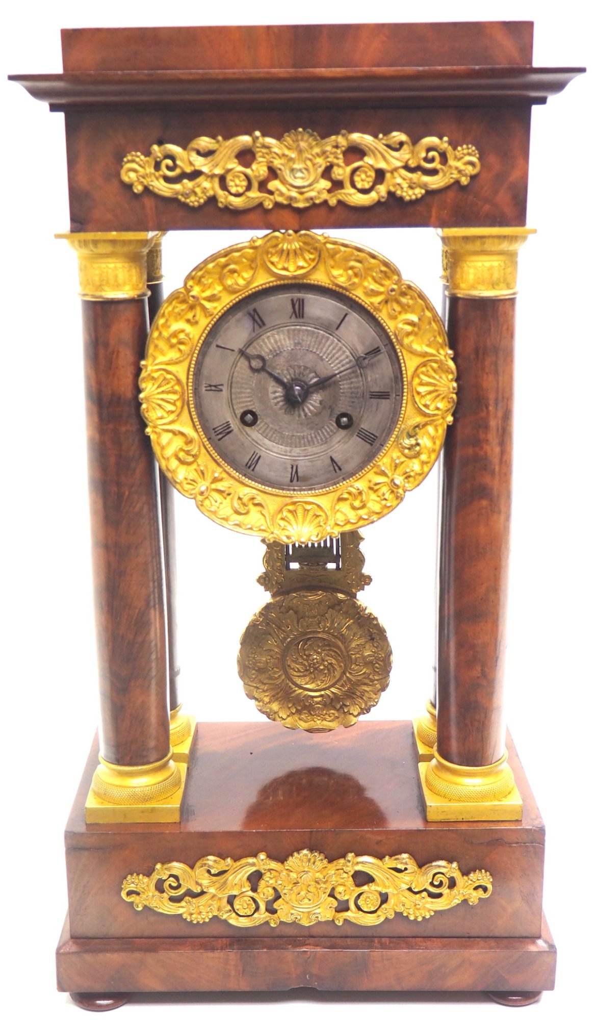 Fine Antique Flame Mahogany Mantel Clock French Striking Portico Mantle Clock - Image 9
