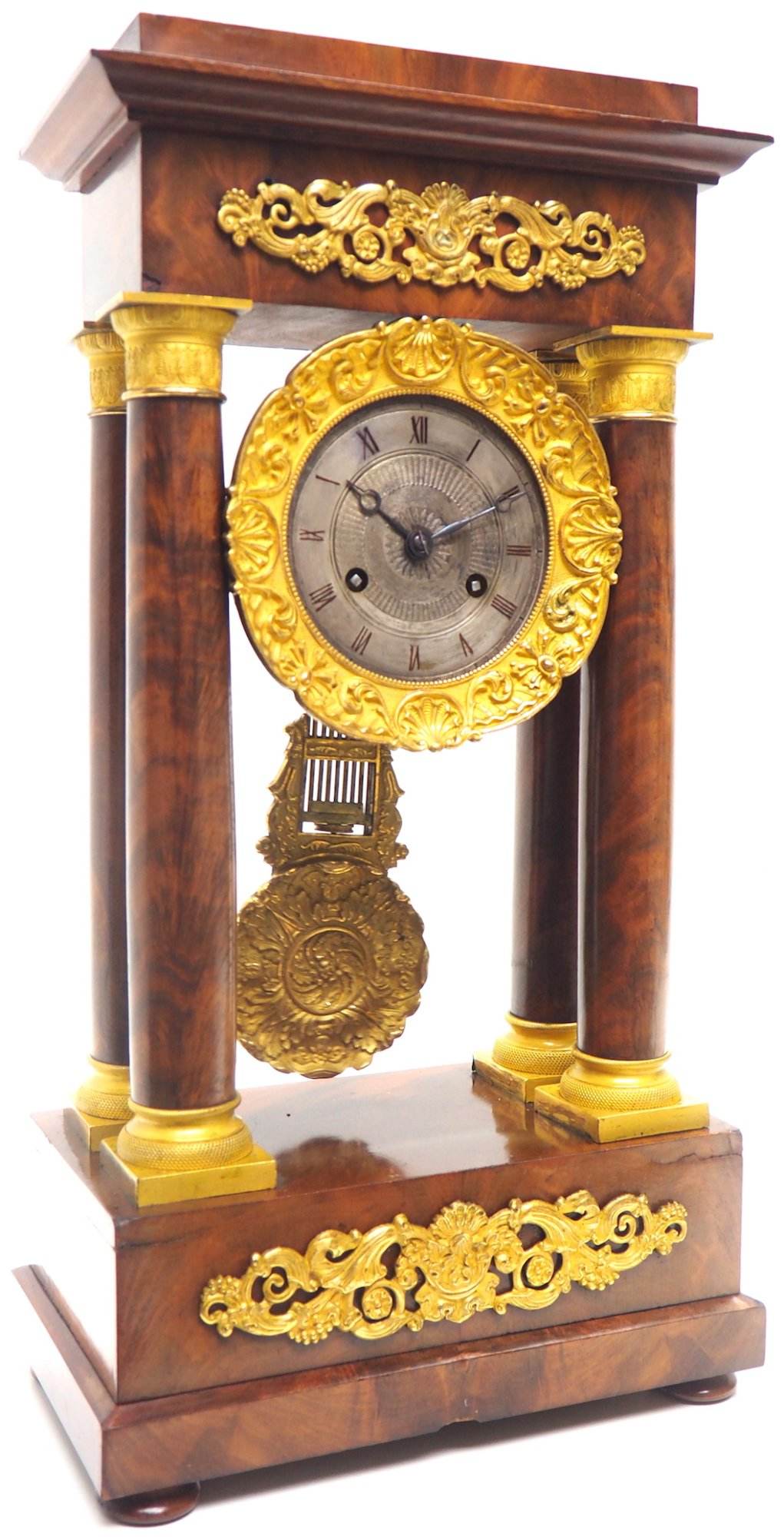 Fine Antique Flame Mahogany Mantel Clock French Striking Portico Mantle Clock - Image 7