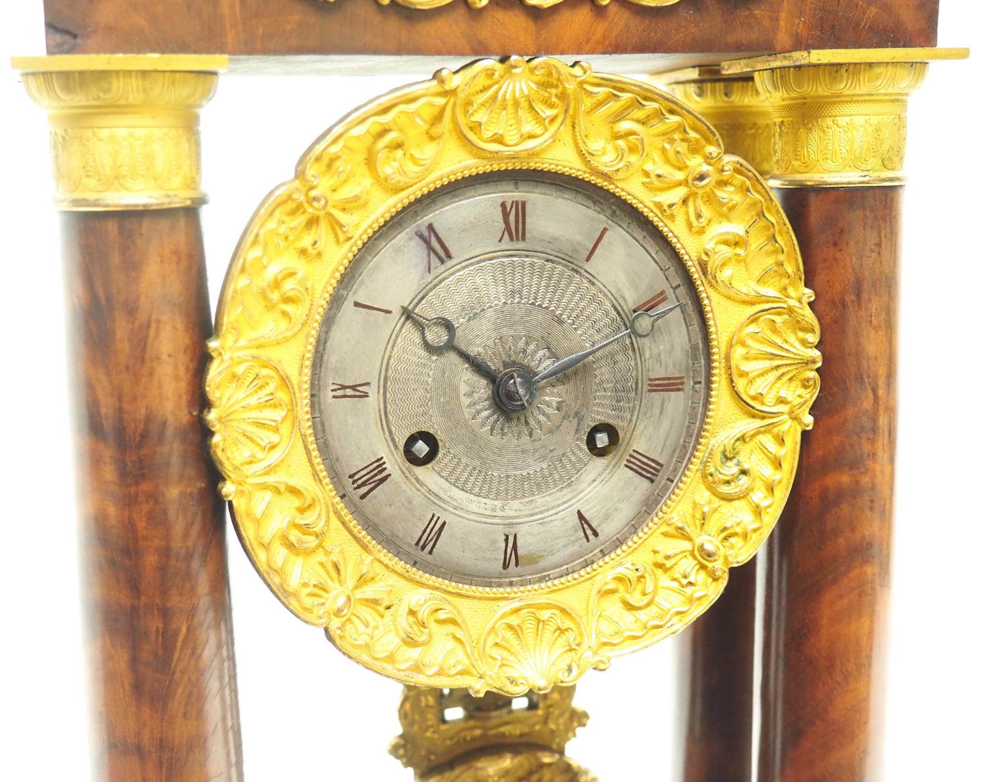 Fine Antique Flame Mahogany Mantel Clock French Striking Portico Mantle Clock - Image 5