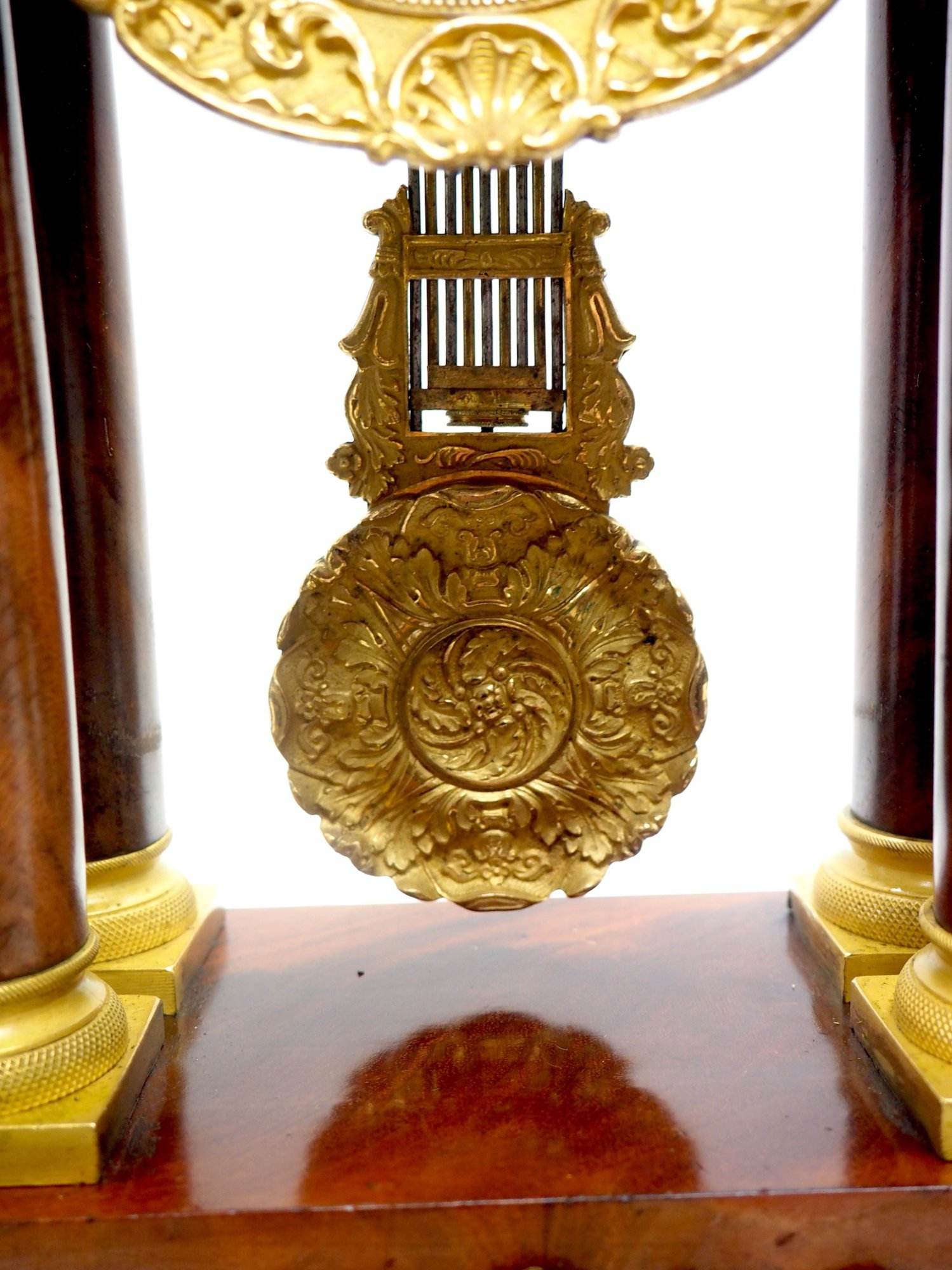 Fine Antique Flame Mahogany Mantel Clock French Striking Portico Mantle Clock - Image 8