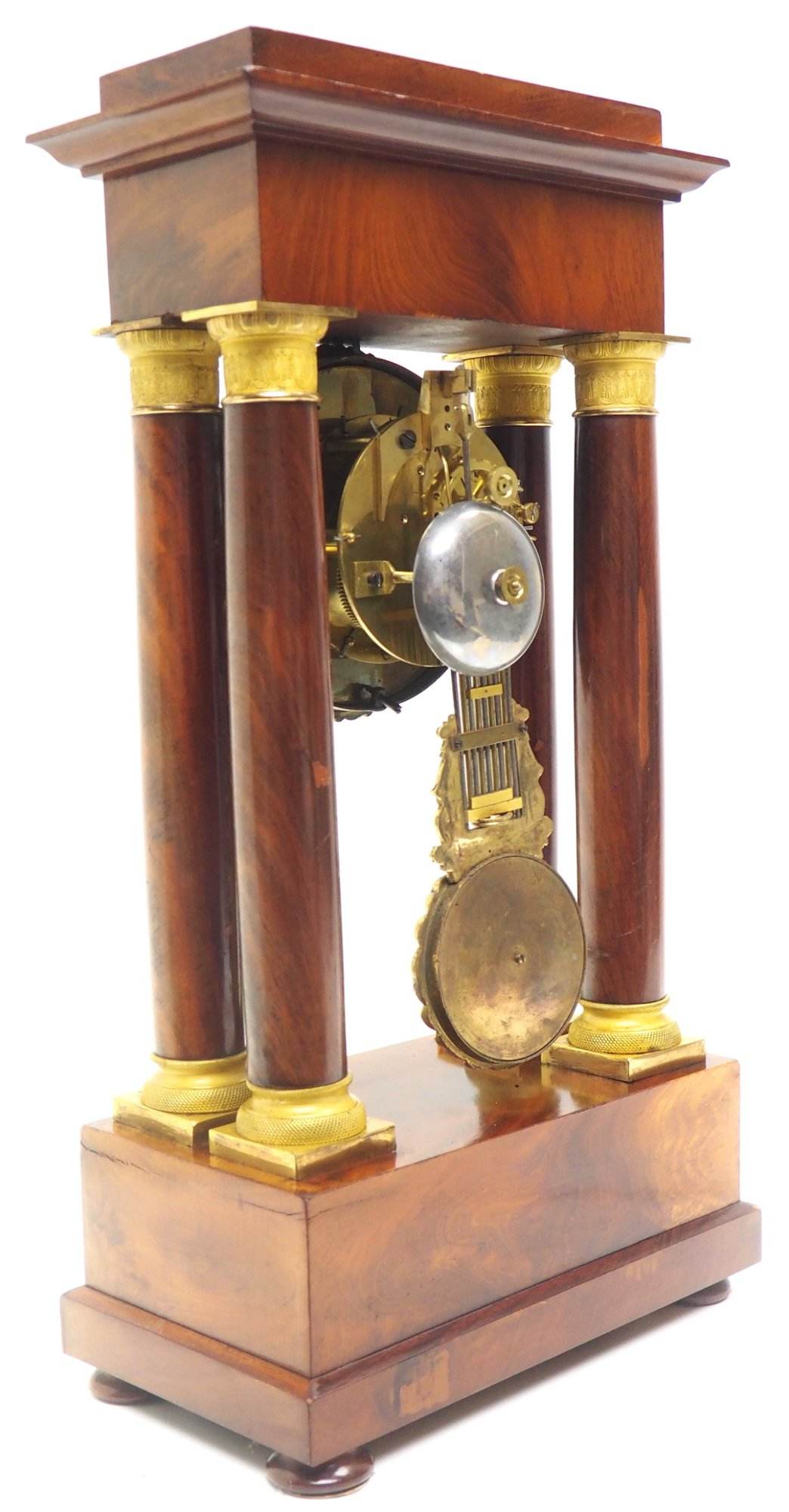 Fine Antique Flame Mahogany Mantel Clock French Striking Portico Mantle Clock - Image 4