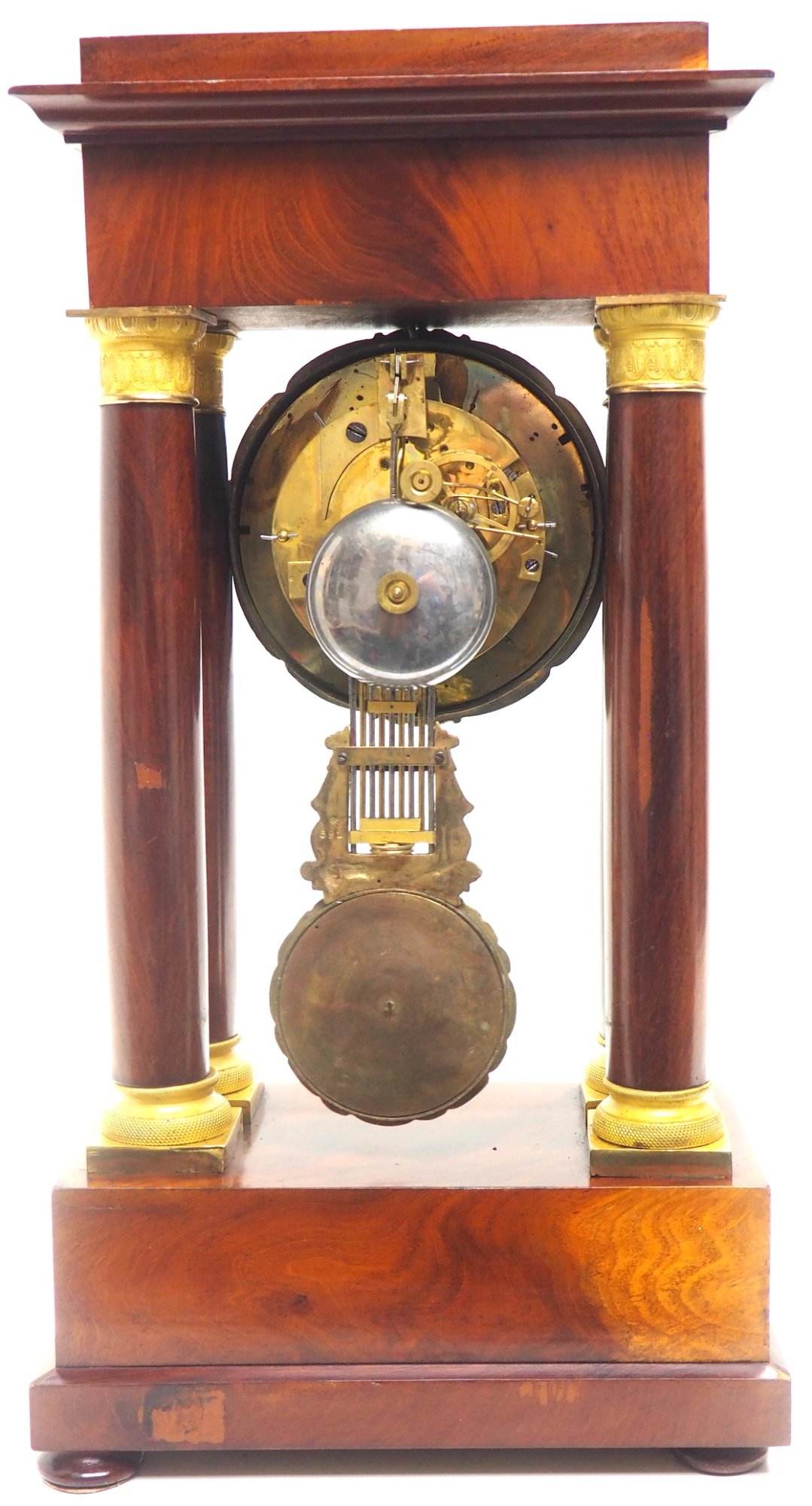 Fine Antique Flame Mahogany Mantel Clock French Striking Portico Mantle Clock - Image 3