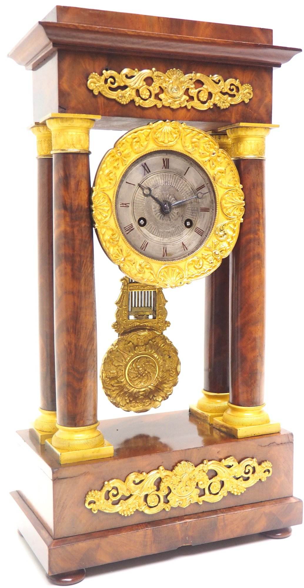 Fine Antique Flame Mahogany Mantel Clock French Striking Portico Mantle Clock - Image 10
