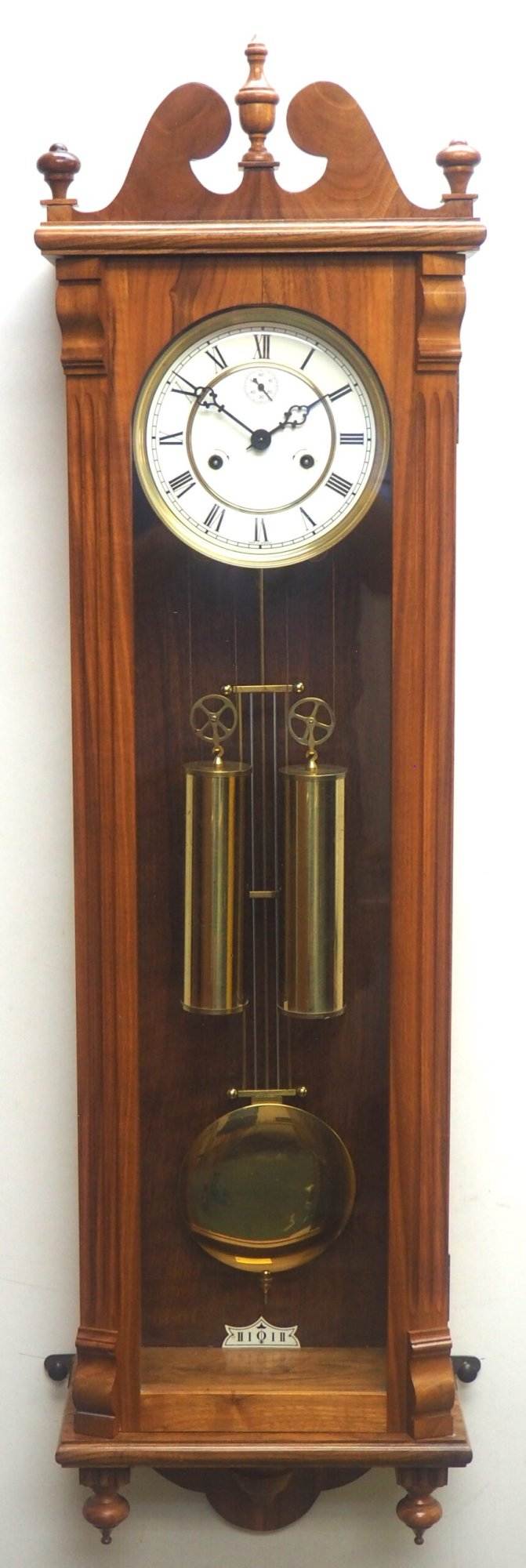 Solid Walnut Hermle Vienna Wall Clock 8 Day Weight Driven Striking Wall Clock