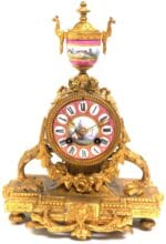 8-Day Striking Pink Sevres Gilt Mantle Clock C1880