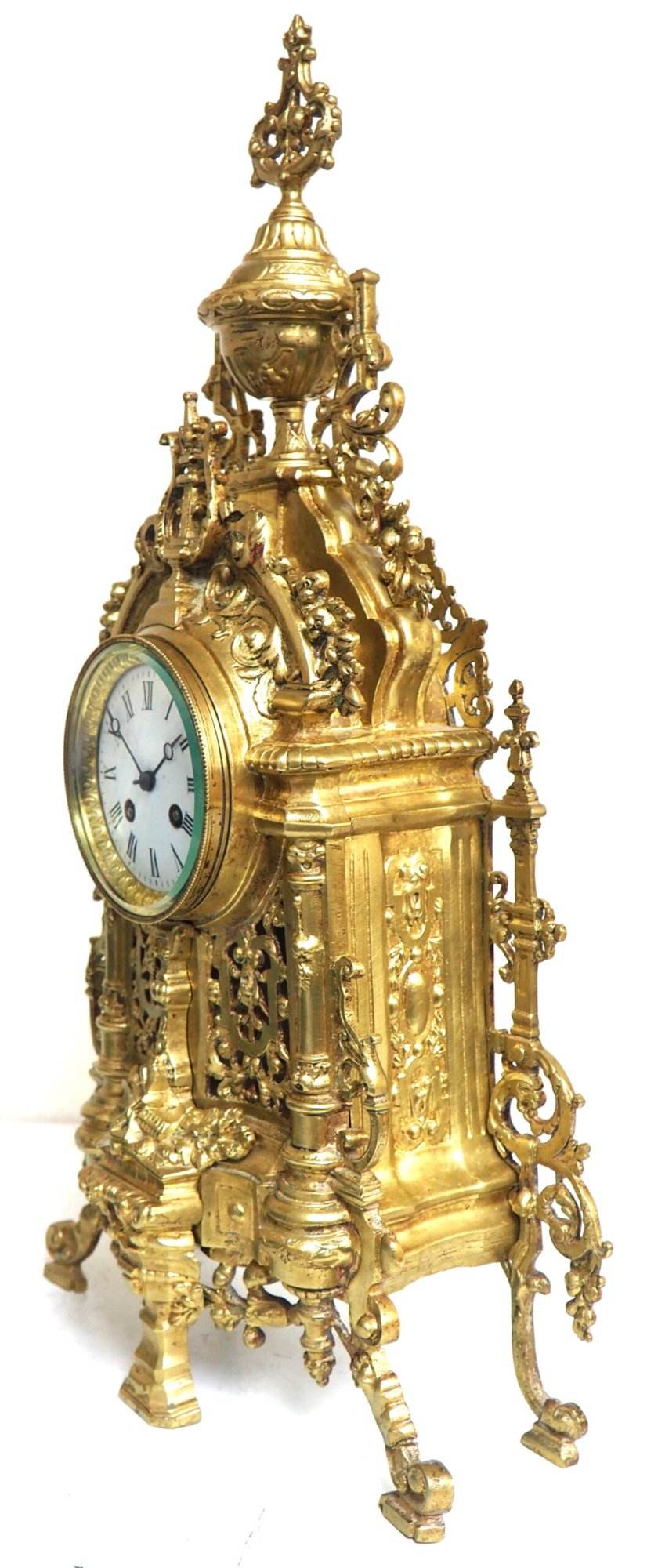 Ormolu Mantel Clock Scrolling Floral Case Striking 8-Day Mantle Clock