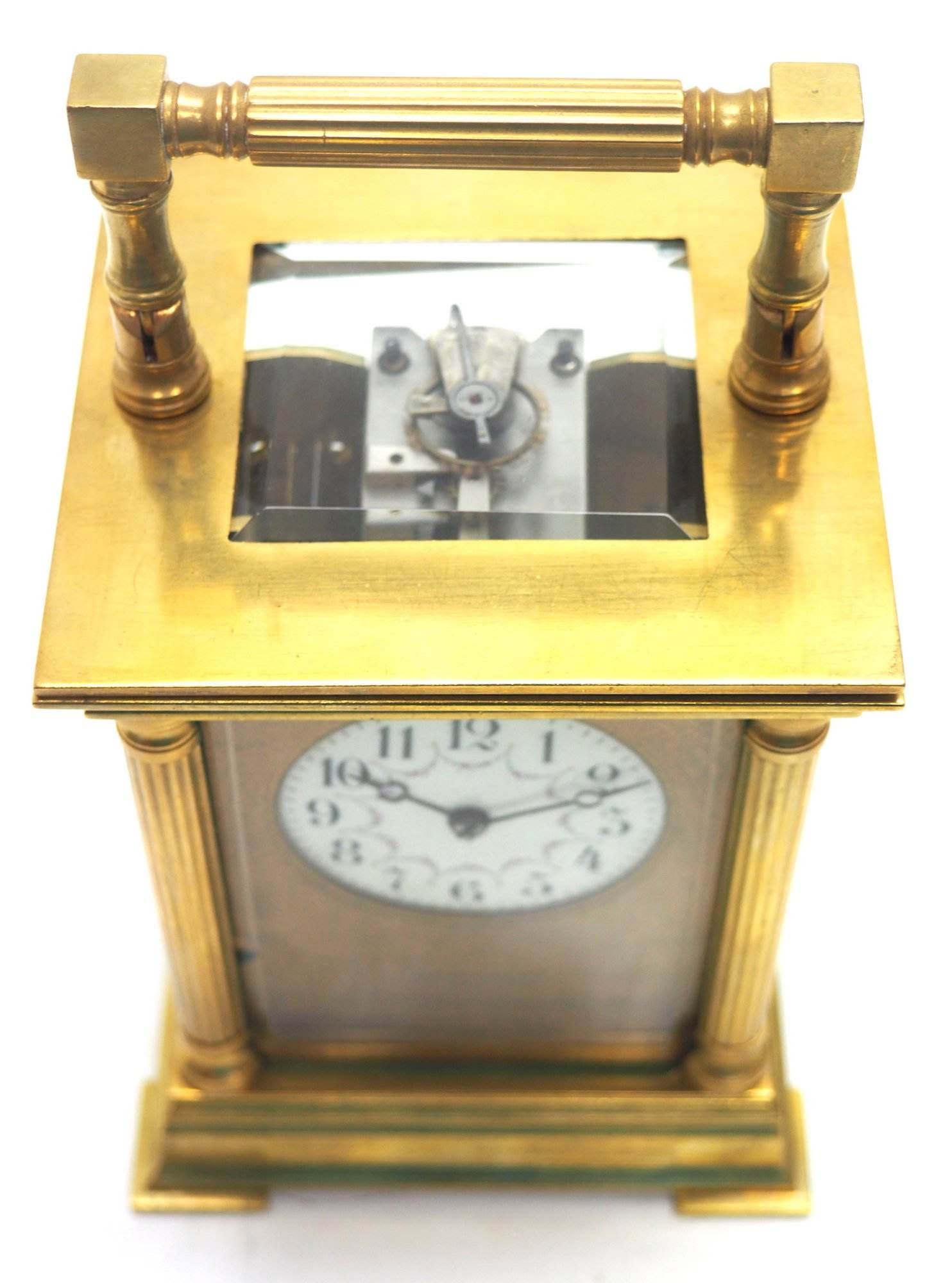 Antique Striking French 8-Day Carriage Clock Unusual Masked Dial Case with Enamel Dial - Image 6