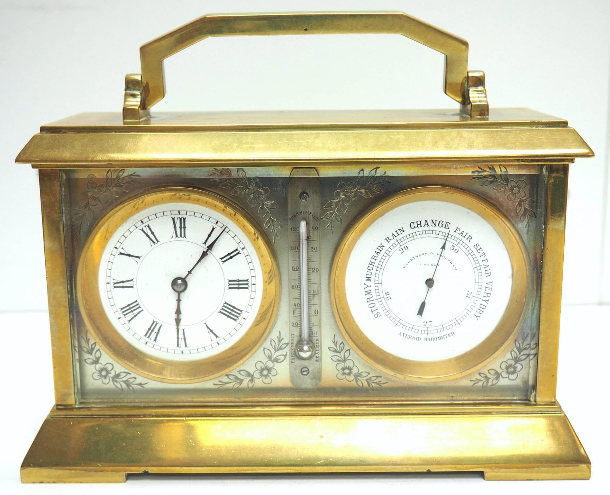 Fine Antique French 8-Day Combination Thermometer, Clock & Barometer Carriage Clock Timepiece C1890 By Charles Frodsham