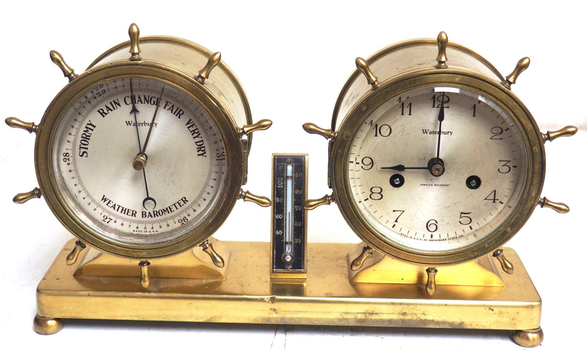 Waterbury Bulkhead Ships Barometer & Bulk head Clock