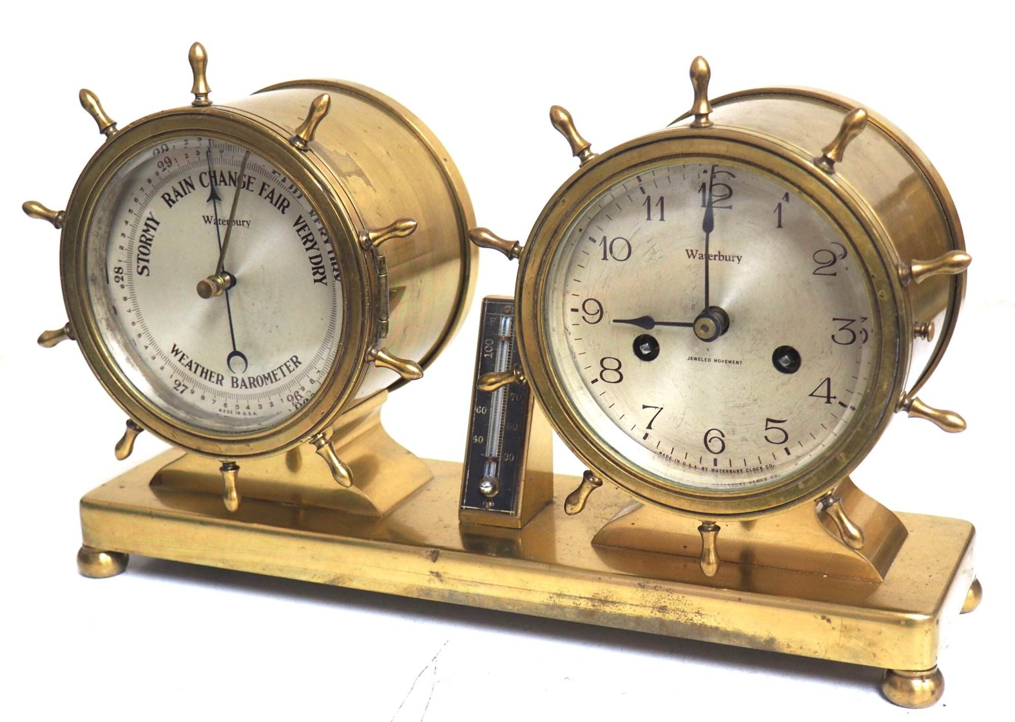 Waterbury Bulkhead Ships Barometer & Bulk head Clock