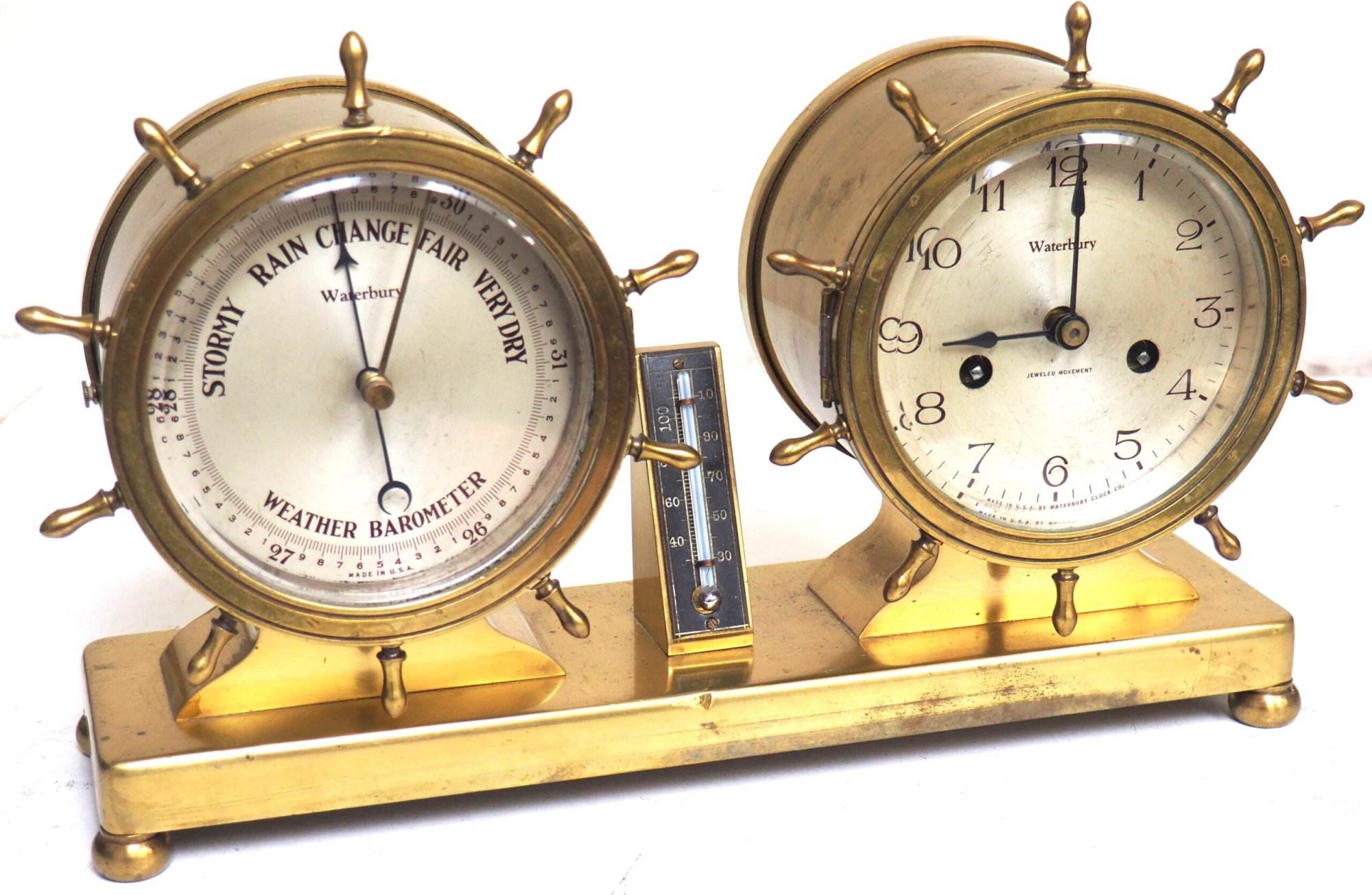Waterbury Bulkhead Ships Barometer & Bulk head Clock